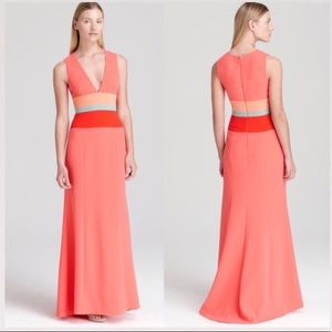 BCBG Max Azria Coral Colorblock Maxi Formal Dress